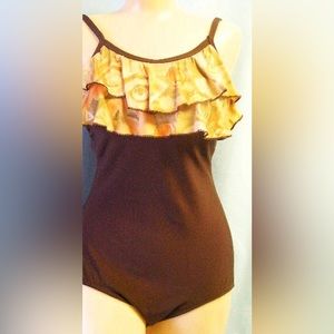 NWT Mastectomy ruffle swimsuit 5755-539 brown peach